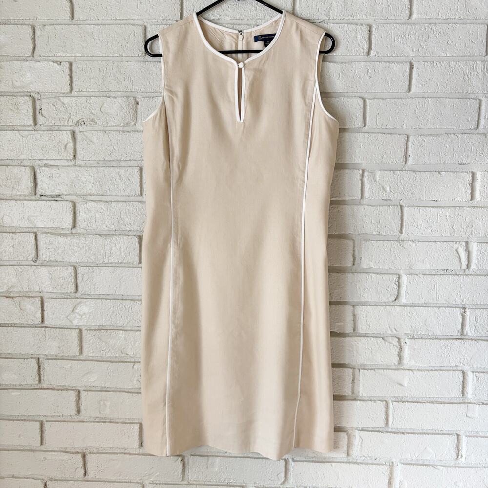 Brooks Brothers Tan Linen Blend Sleeveless Shift Midi Dress Sz 8 Lined Old Money